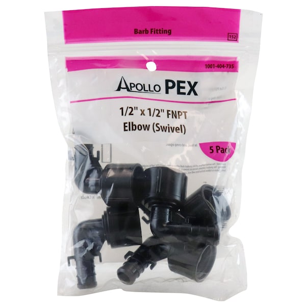 Apollo 1/2 in. Plastic PEX Barb x Female Swivel 90-Degree Elbow (5-Pack), 5PK PXPAFES125PK - main